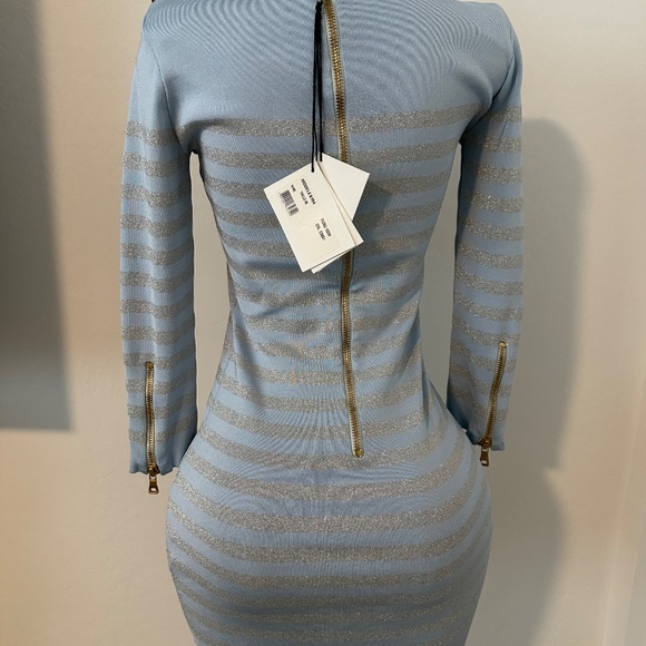 Balmain Baby Blue Rib Knit Mini Dress - Picture 2 of 6